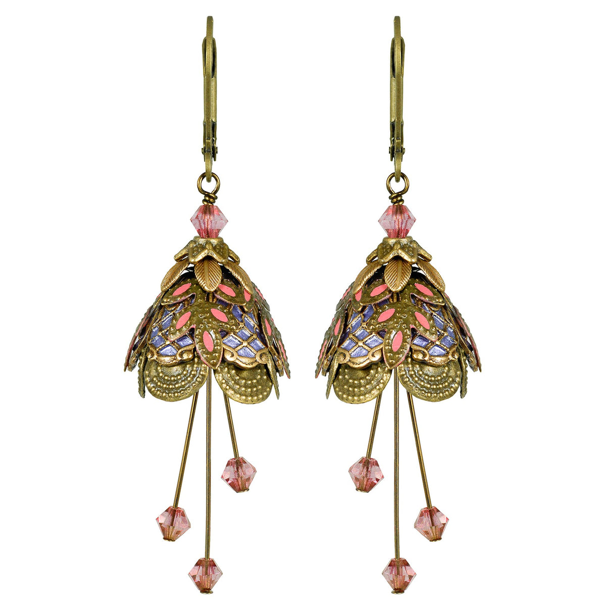Italian Courtesan Flower Fairy Earrings | Hand-Painted Brass & Swarovski Crystal