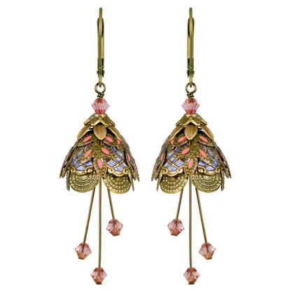 Italian Courtesan Flower Fairy Earrings | Hand-Painted Brass & Swarovski Crystal