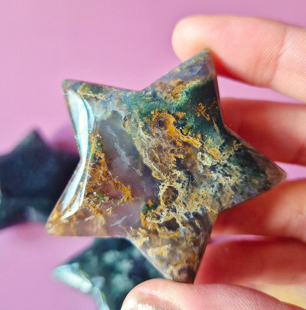 Gemstone Moss Agate Star Pocket Stone