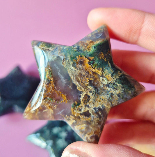 Gemstone Moss Agate Star Pocket Stone