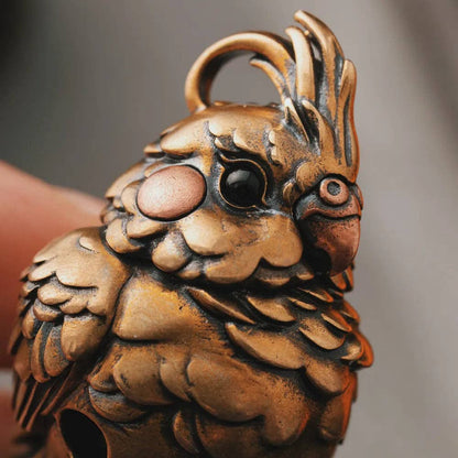 Cockatiel Bell Keychain | Brass, Purple Copper & Black Agate | Coppertist.Wu