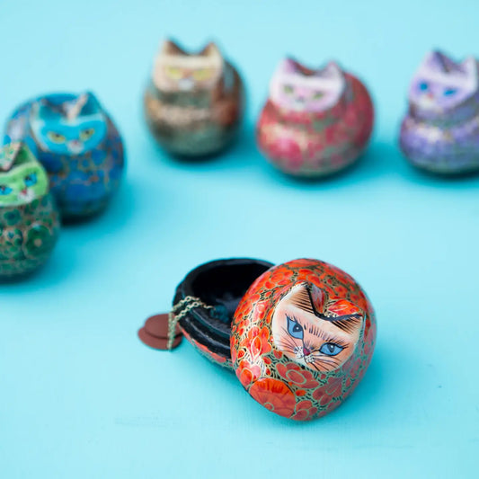 Paradise Cats Trinket Box | Hand-Painted Paper Mache Box