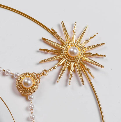 Mary Goddess Crown & Earring Set | Celestial Pearl Halo Embellishment