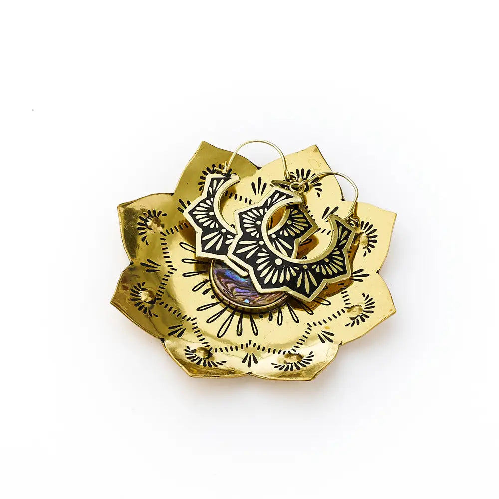 Kairavini Lotus Catchall Dish | Brass & Abalone Jewelry Dish