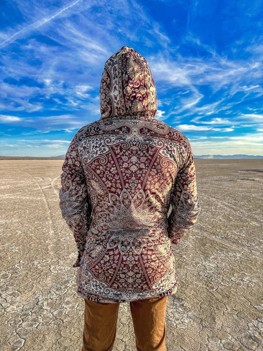 Classic Red Persian Carpet Sherpa Cloak | Recycled Performance Fleece | Manifestie