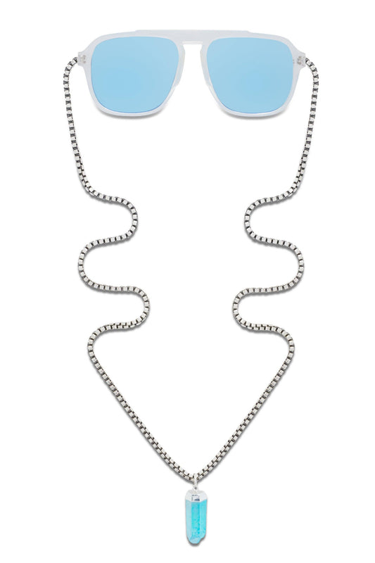 Paper Planes | Armless Aviator Sunglasses with Blue Aura Quartz