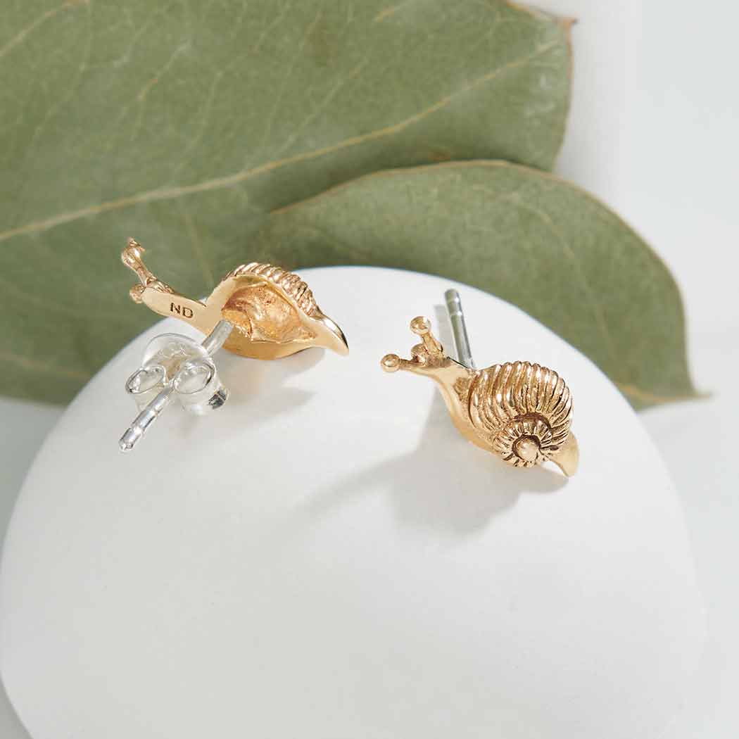 Tiny Snail Post Earrings | Sterling Silver or Golden Bronze