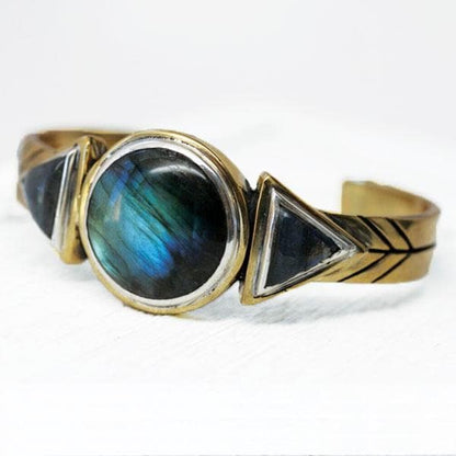 Hemisphere Cuff | Labradorite, Brass with Sterling Silver | Bahgsu Jewels