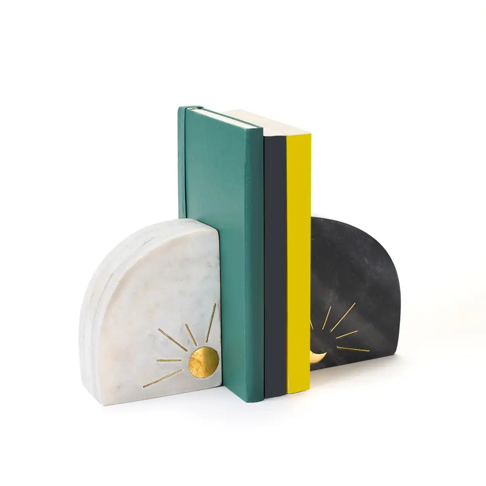 Indukala Sun & Moon Bookends | Marble Celestial Bookends