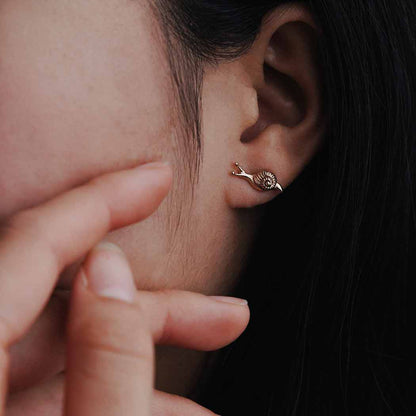 Tiny Snail Post Earrings | Sterling Silver or Golden Bronze