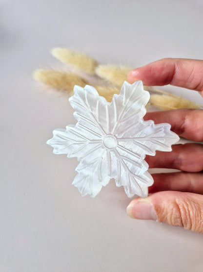 Selenite Snowflake 70 mm Carving - Christmas Gemstone Winter Decoration