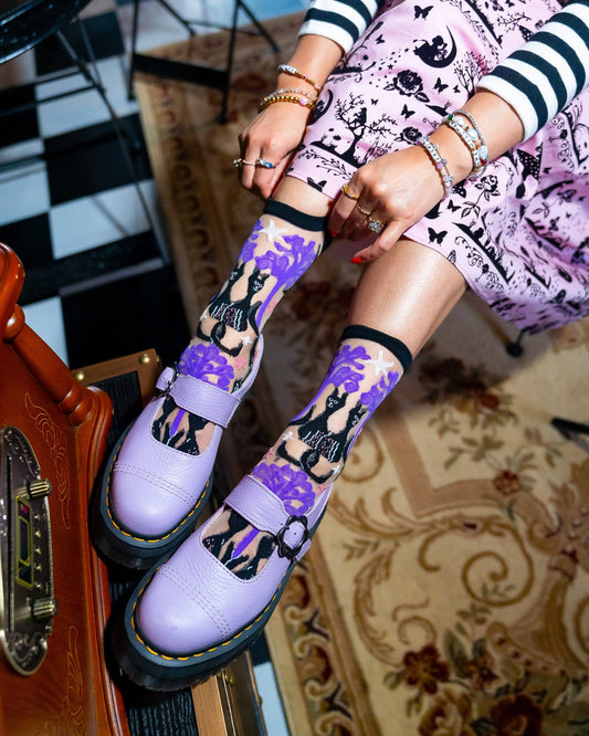 Nocturnal Halloween Cats | Sheer Crew Socks