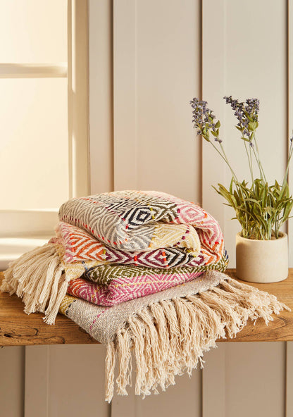 Multi Diamond Handloom Throw | Handwoven Cotton Blanket