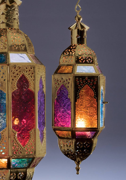 Gold Multi-Coloured Glass Hanging Lantern | Handmade Lantern
