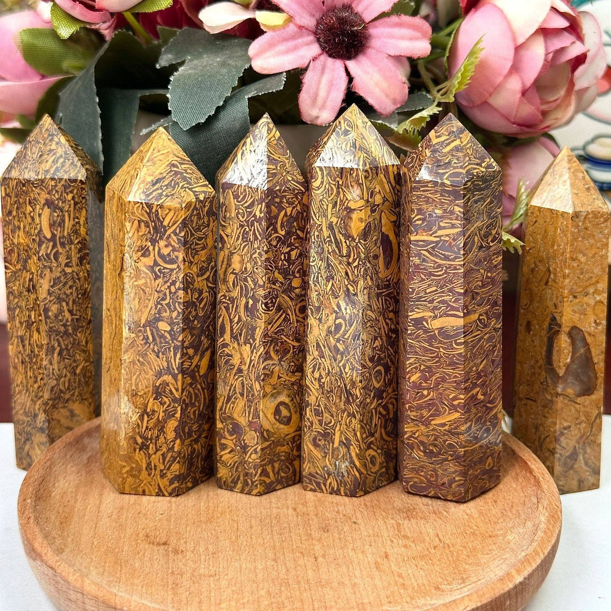 Golden Silk Jade Tower | Crystal for Prosperity & Protection