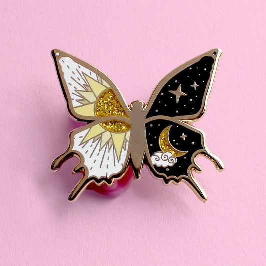 Sun & Moon Butterfly Enamel Pin | Celestial Butterfly Pin