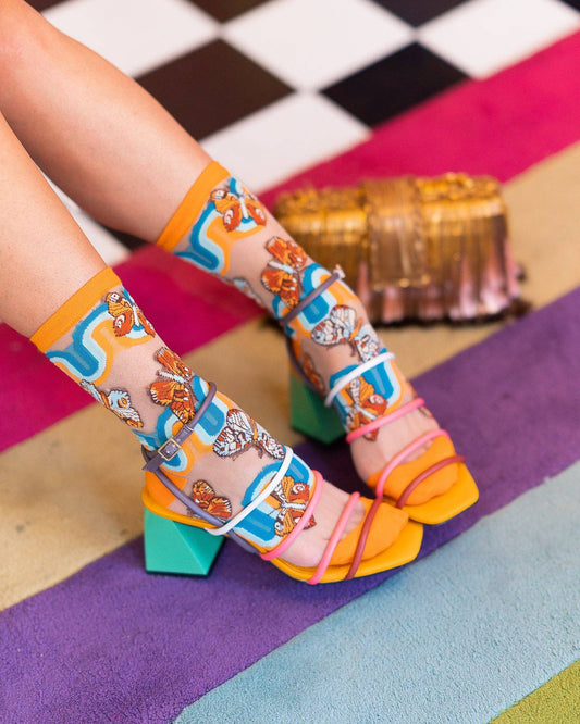 Retro Rainbow Butterfly | Sheer Crew Socks