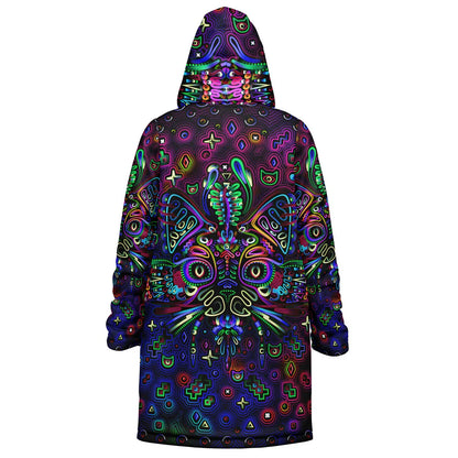 Trippy Cat Hooded Zipper Cloak | Micro-Mink Fleece