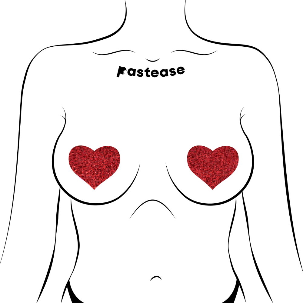 Red Glitter Heart Pasties | Festival Body Embellishment
