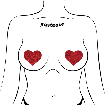 Red Glitter Heart Pasties | Festival Body Embellishment