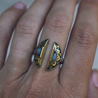 Natural Mystic Ring | Moonstone, Sterling Silver with Brass | Bahgsu Jewels