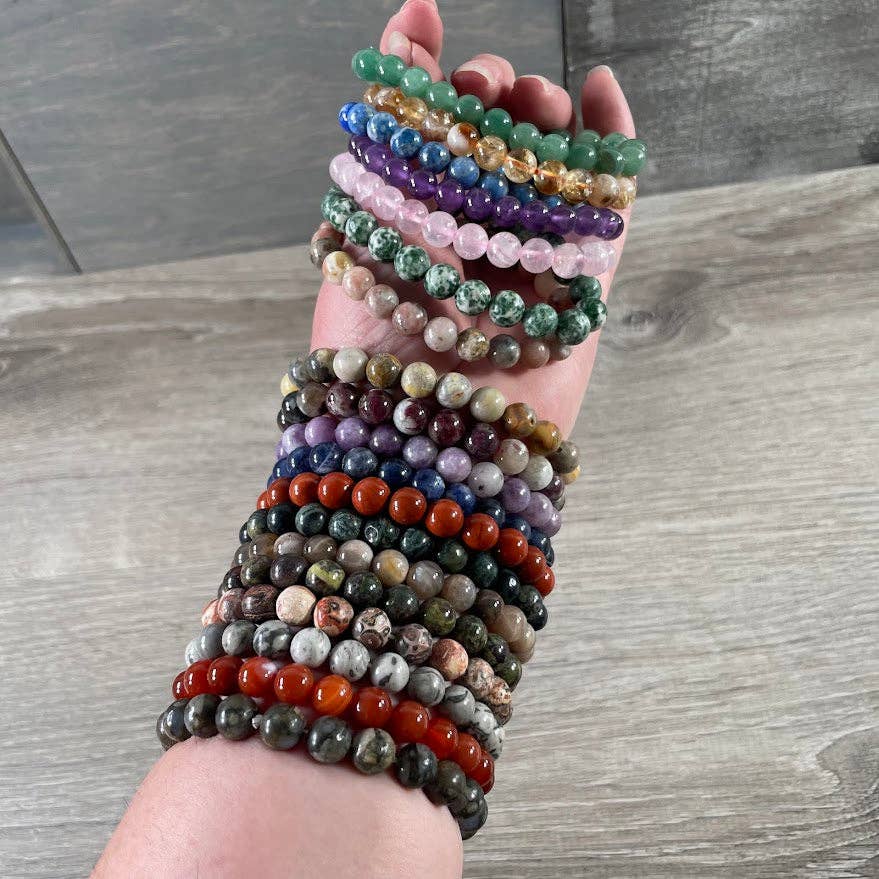 Gemstone Beaded Stretch Bracelet | 6mm Crystal Beads