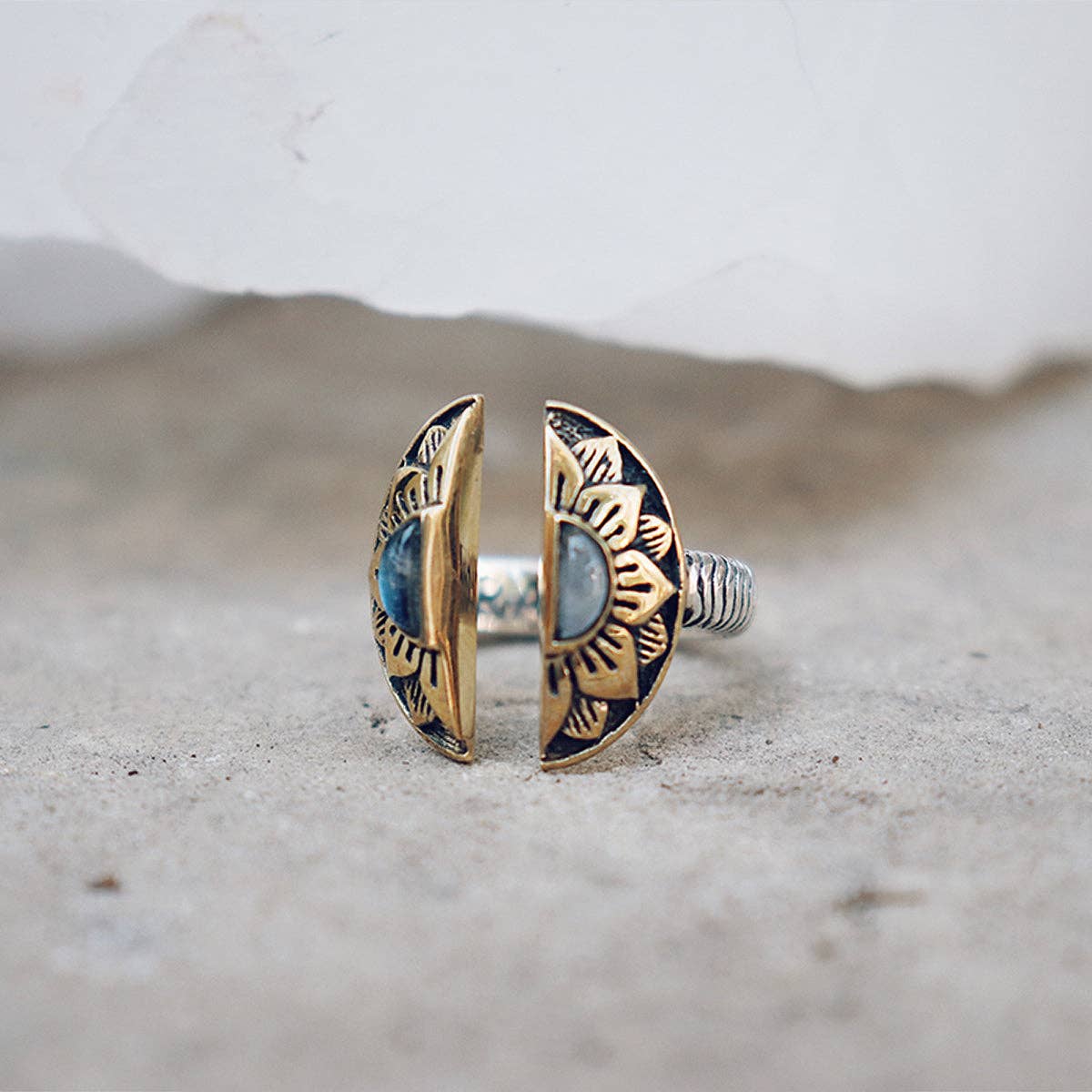 Natural Mystic Ring | Moonstone, Sterling Silver with Brass | Bahgsu Jewels