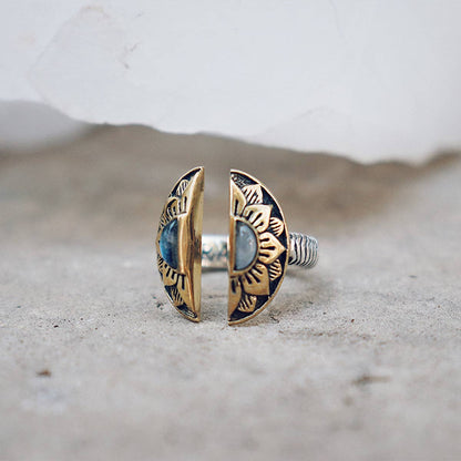Natural Mystic Ring | Moonstone, Sterling Silver with Brass | Bahgsu Jewels