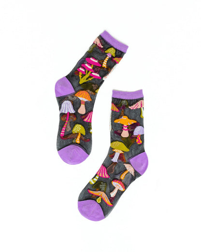 Magic Mushrooms | Sheer Crew Socks