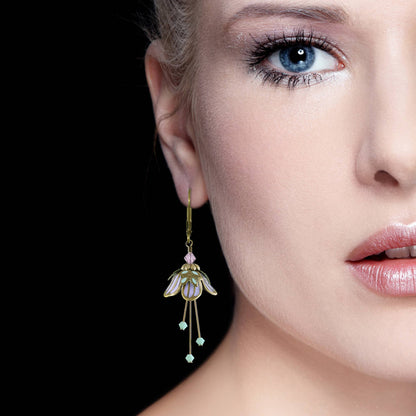 Sweet Dreams Flower Fairy Earrings | Hand-Painted Brass & Swarovski Crystal