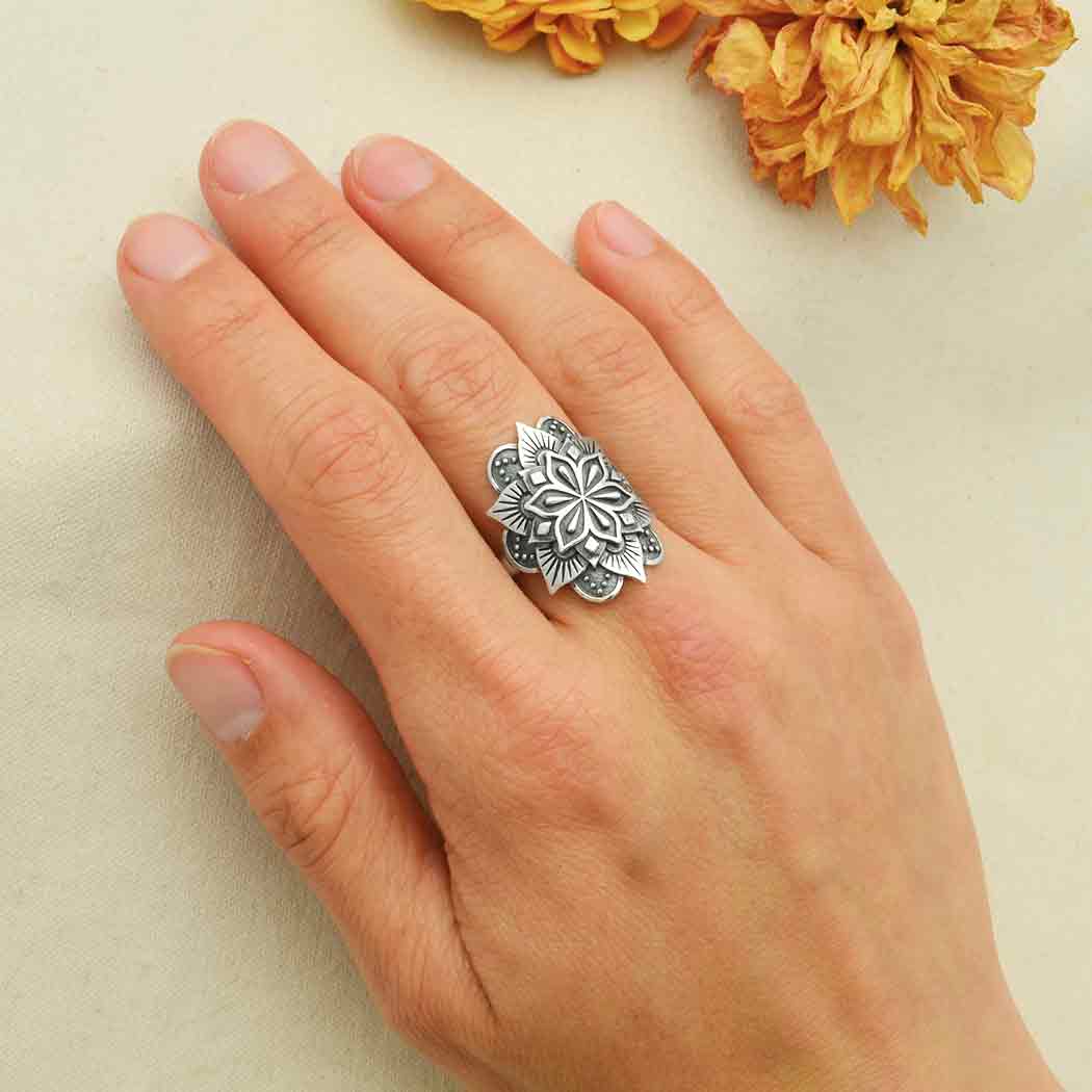 Large Mandala Ring | Sterling Silver & Golden Bronze