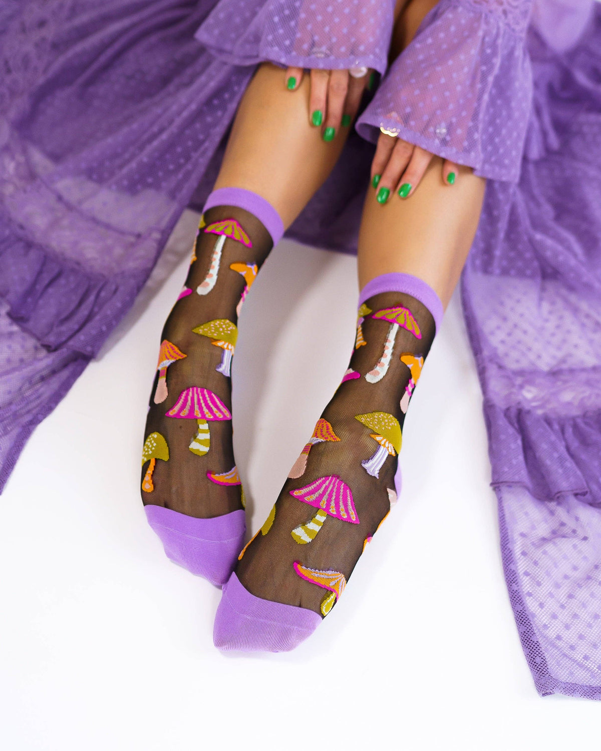 Magic Mushrooms | Sheer Crew Socks