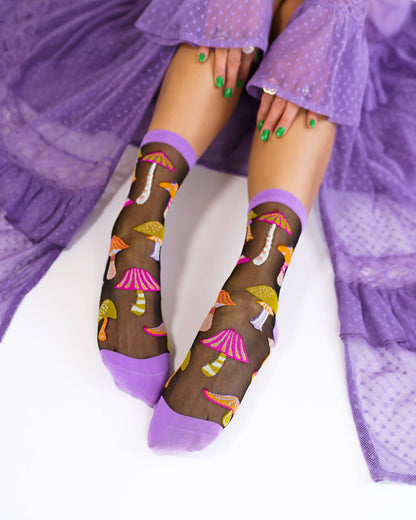 Magic Mushrooms | Sheer Crew Socks
