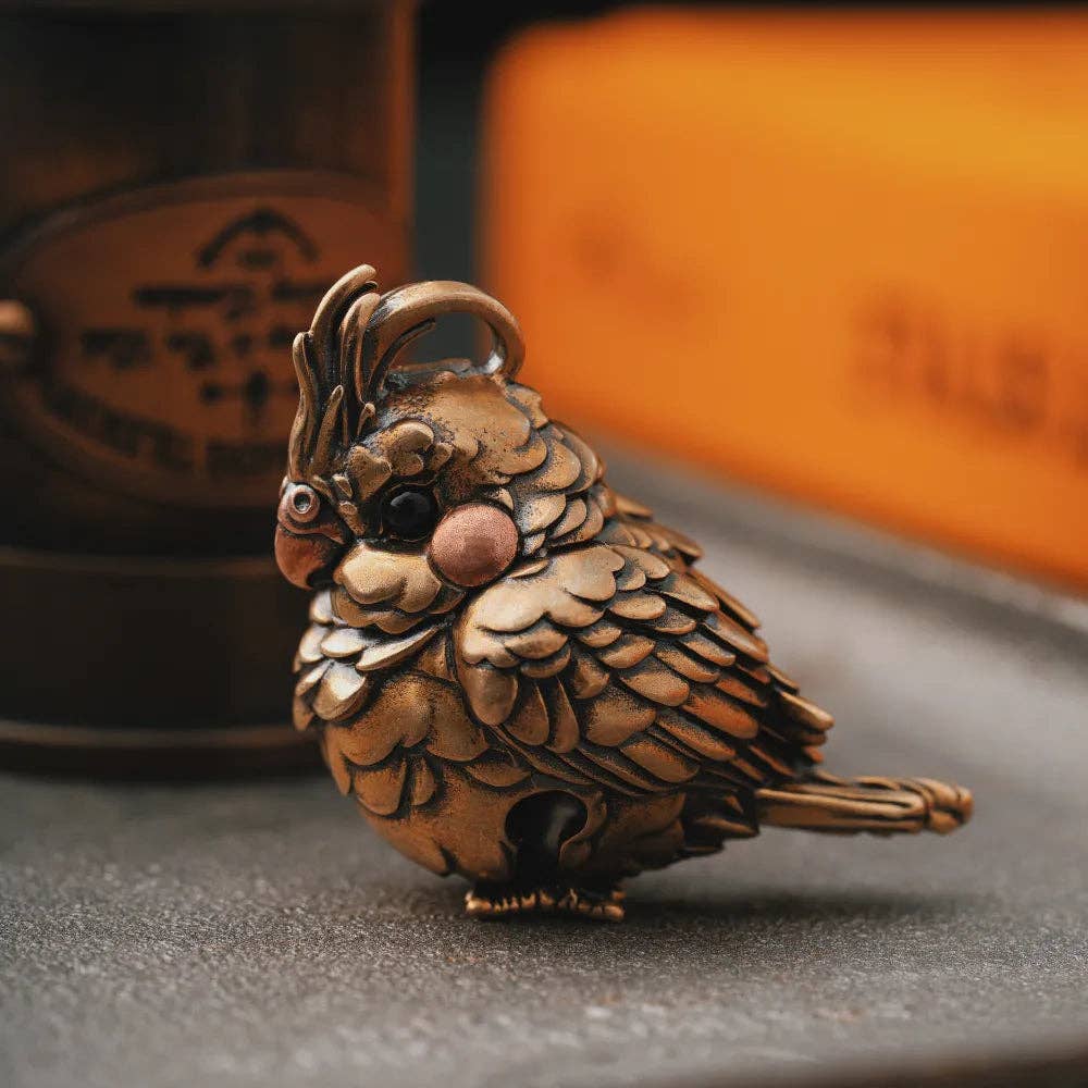 Cockatiel Bell Keychain | Brass, Purple Copper & Black Agate | Coppertist.Wu