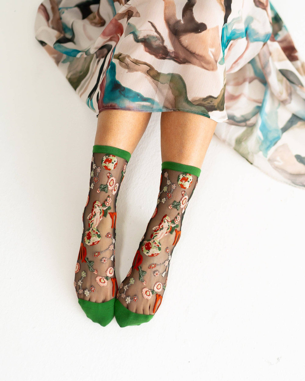 Virgo Zodiac Black Sheer Crew Sock **