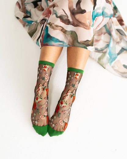 Virgo Zodiac Black Sheer Crew Sock **