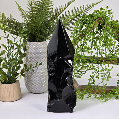 Black Obsidian Semi-Polished Tower | Protection Crystal from Mexico