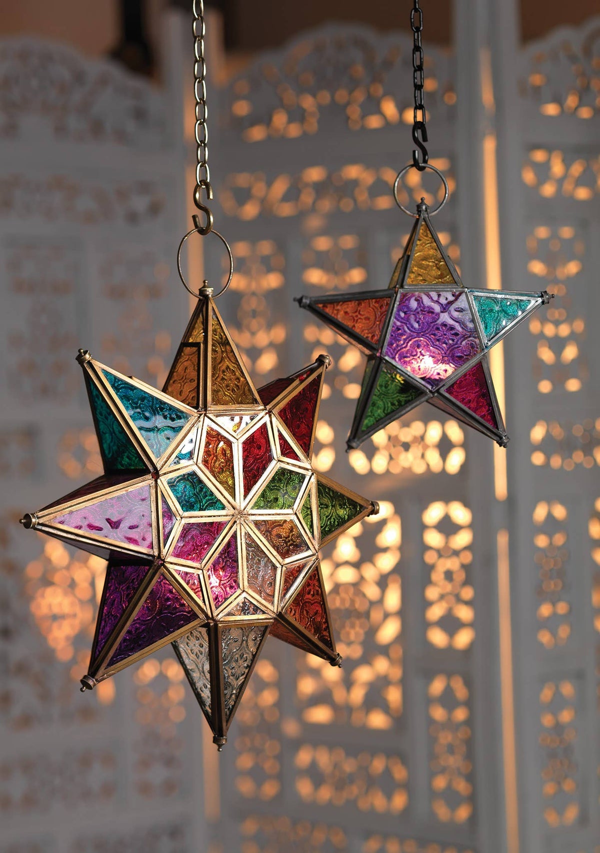 Large Rainbow Star Lantern | Handmade Glass Hanging Lantern