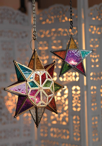 Large Rainbow Star Lantern | Handmade Glass Hanging Lantern
