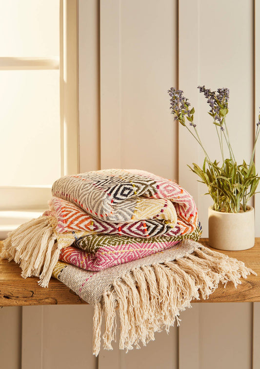 Multi Diamond Handloom Throw | Handwoven Cotton Blanket