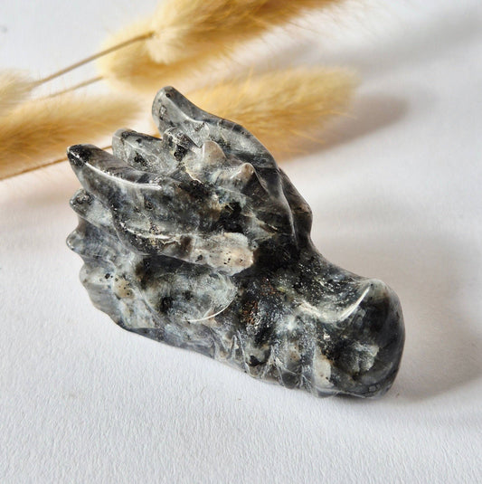 Larvikite Dragon Skull – 6 cm (Halloween collection)