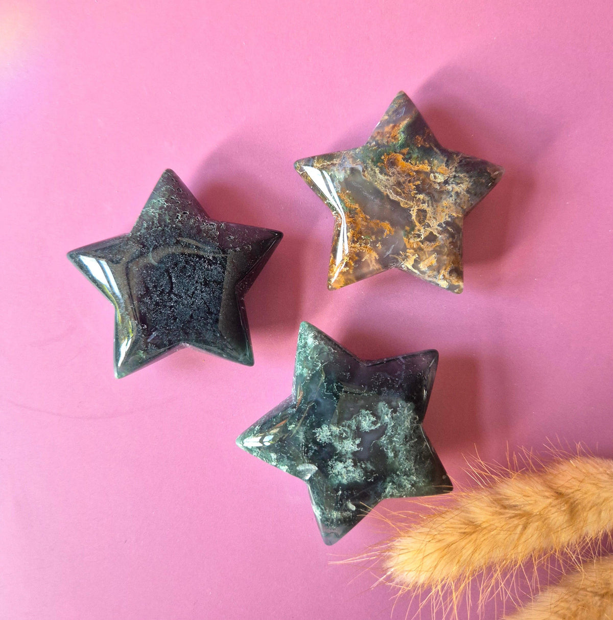 Gemstone Moss Agate Star Pocket Stone