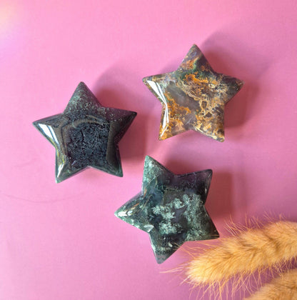 Gemstone Moss Agate Star Pocket Stone