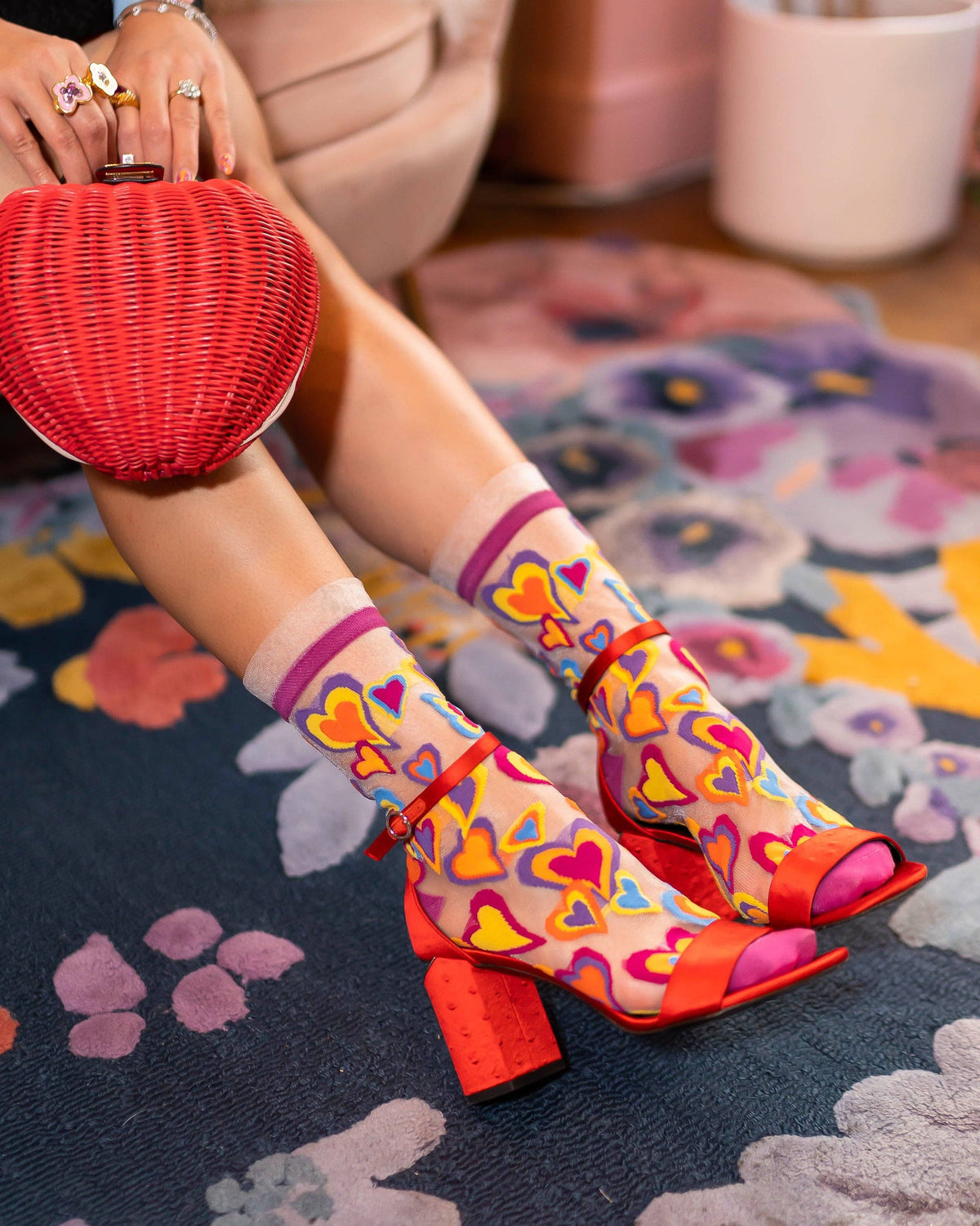 Y2K Hearts | Sheer Ruffle Crew Socks
