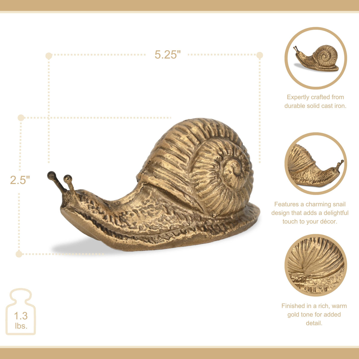 Verdor Golden Snail | Cast Iron Decorative Sculpture