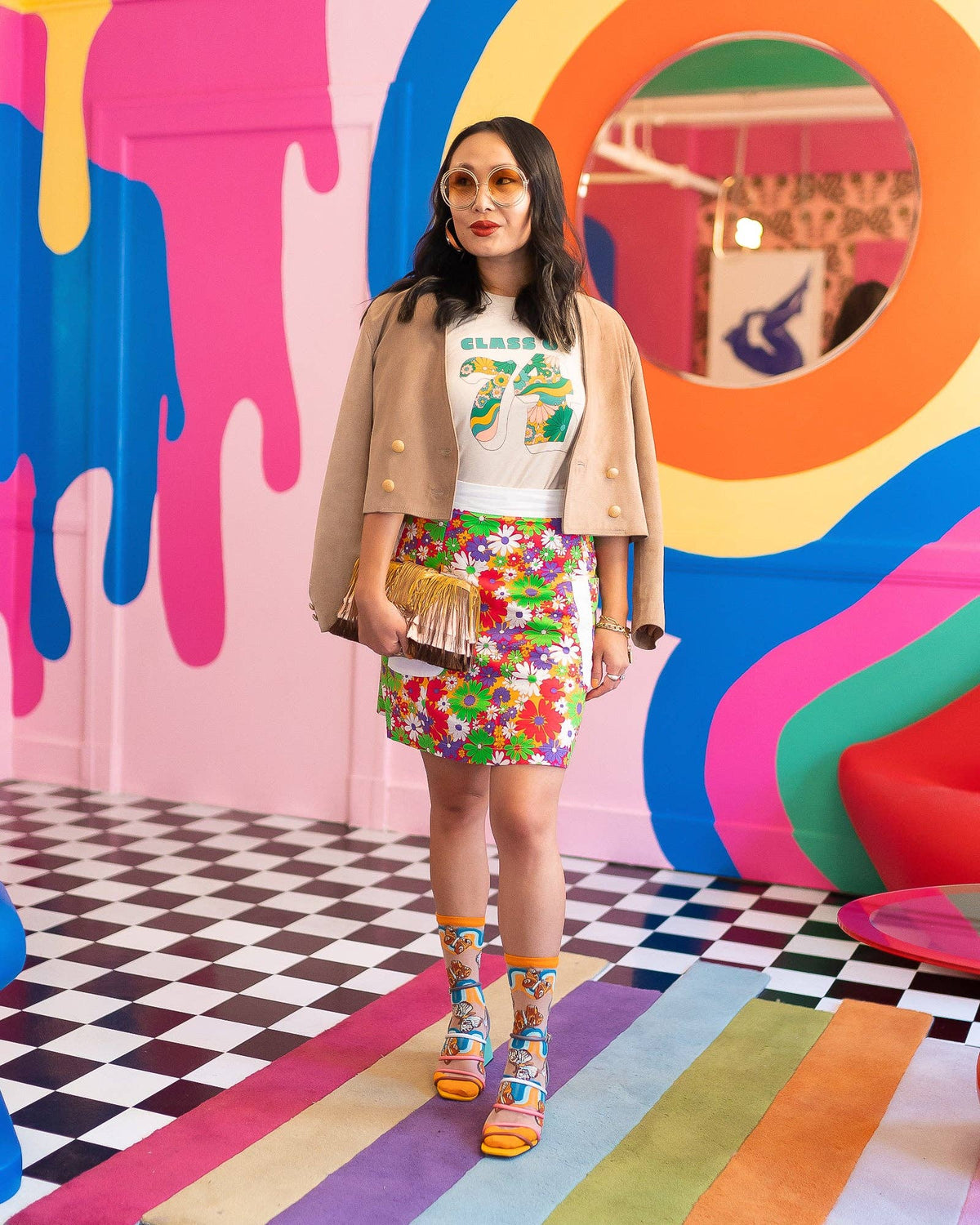 Retro Rainbow Butterfly | Sheer Crew Socks