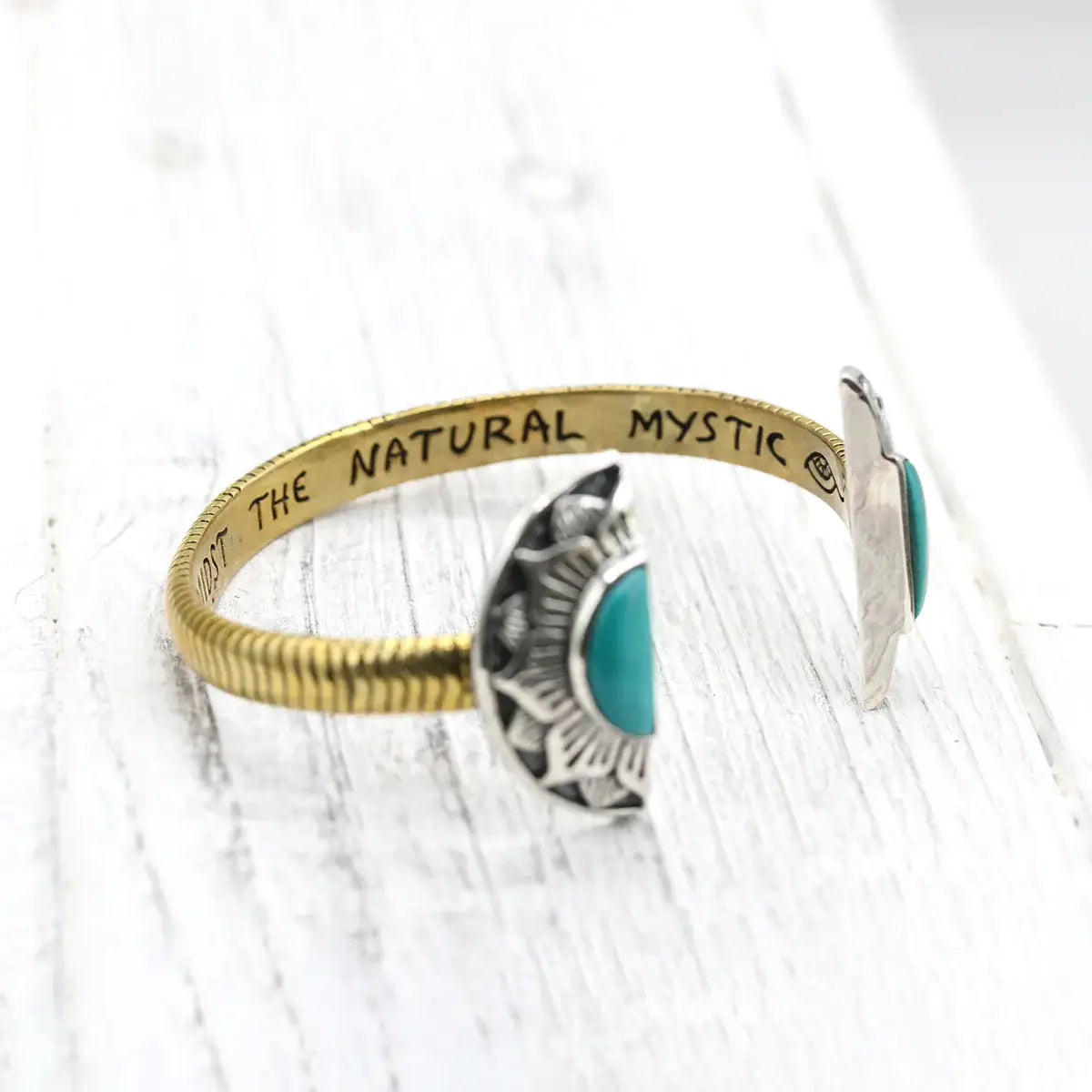 Natural Mystic Cuff | Turquoise, Brass with Sterling Silver | Bahgsu Jewels