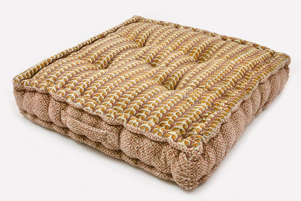 Block Print Square Meditation Cushion | Jaipur Velvet Craft