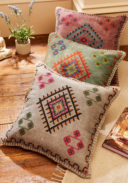 Satara Embroidered Cushion | Artisan Cotton Decorative Pillow