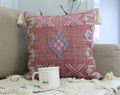 Pink Moroccan Style Pillow | Handwoven Cotton Cushion